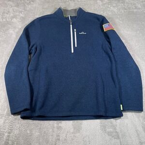 Kathmandu Pullover 1/4 Zip American Flag Patch‎ Sweater Mens 2XL Blue